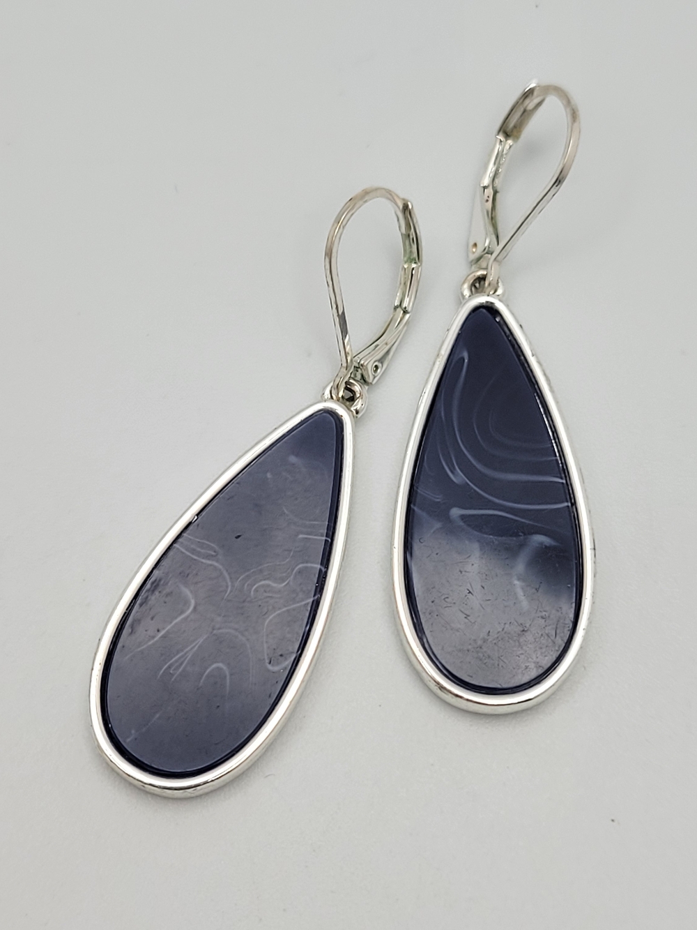 Silver-Tone Teardrop Navy Blue Stone Drop Earrings - Women Jewelry